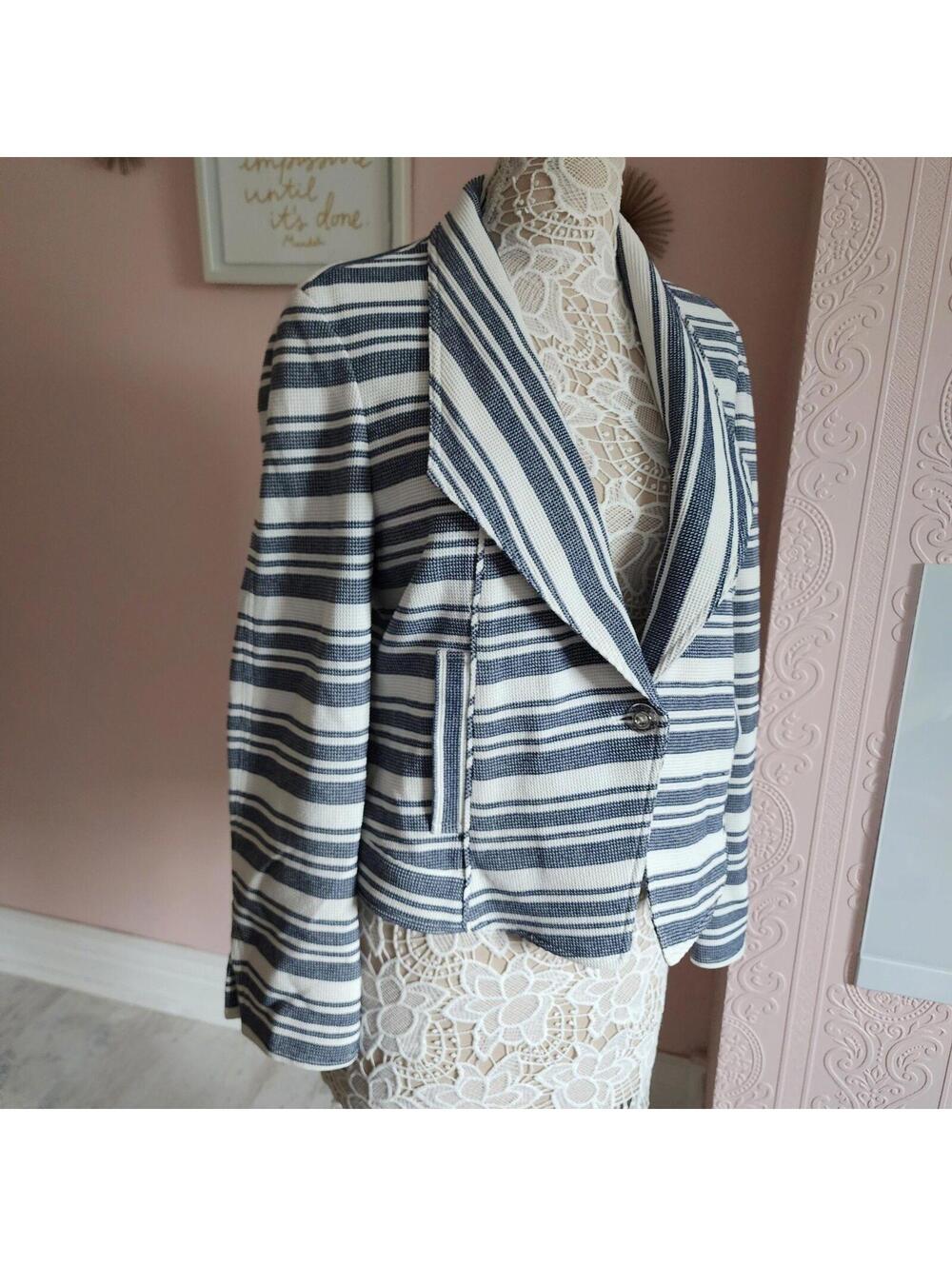 LKNW Etcetera Blue & White Stripe One Button jacket Blazer 10